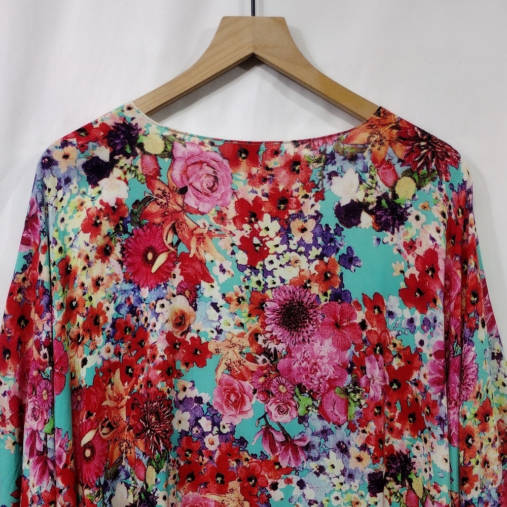 Umgee Floral Kimono Womens M/L Multicolor Artsy Festival Coastal Vacation - Picture 6 of 8